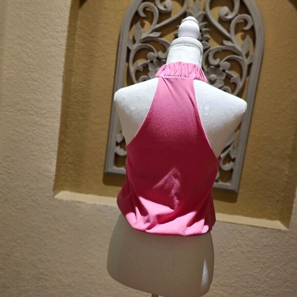 Express Y2K Pink Halter Ruched Neck and Ruched Waist Sleeveless Top  XS - Picture 2 of 10